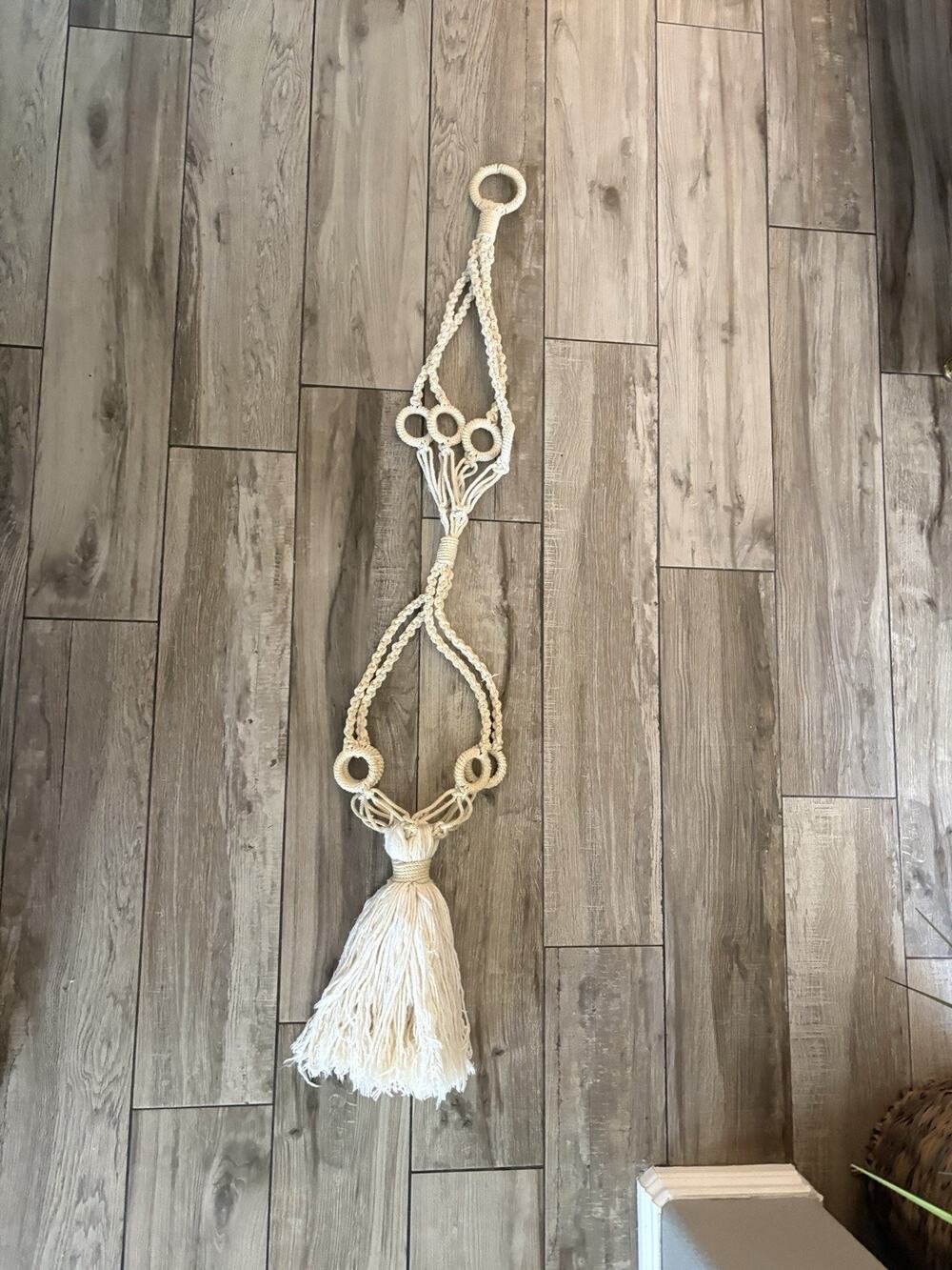 Vintage Macrame Double Plant Hanger 58” Cotton Rope Boho Hanging Planter